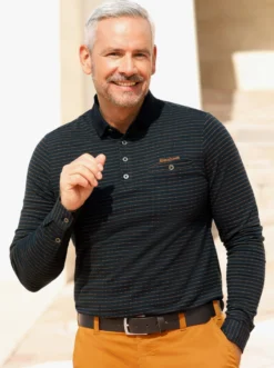 Langarm-Poloshirt in strukturiertem Jacquardmuster