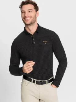 Langarm-Poloshirt in strukturiertem Jacquardmuster