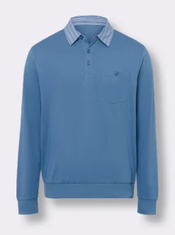 Langarm-Poloshirt mit gewebtem Streifenmuster