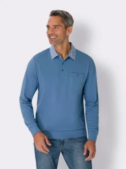 Langarm-Poloshirt mit gewebtem Streifenmuster