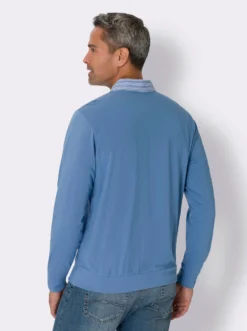 Langarm-Poloshirt mit gewebtem Streifenmuster