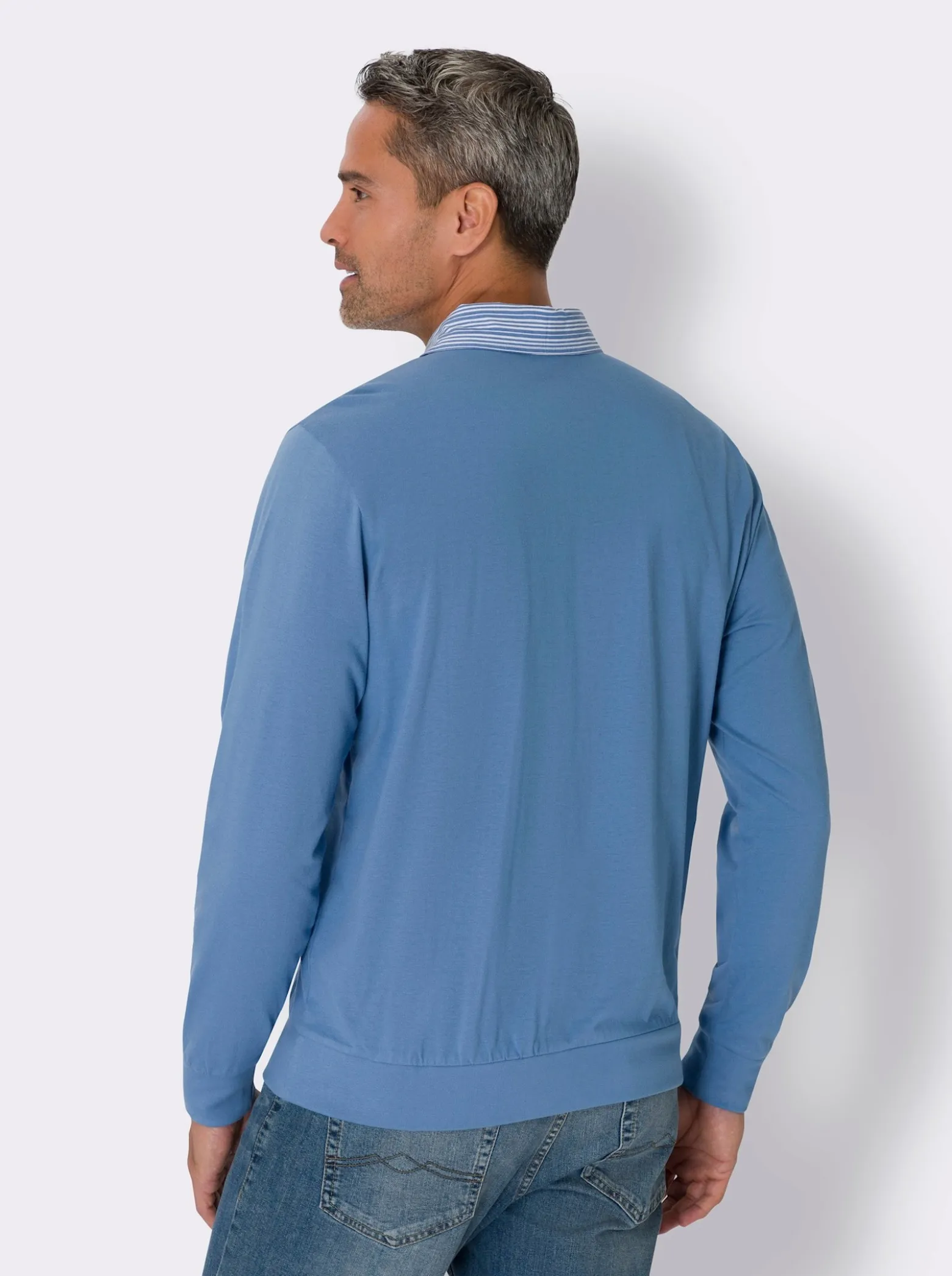 Langarm-Poloshirt mit gewebtem Streifenmuster