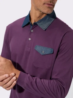 Langarm-Poloshirt mit gewebten Details