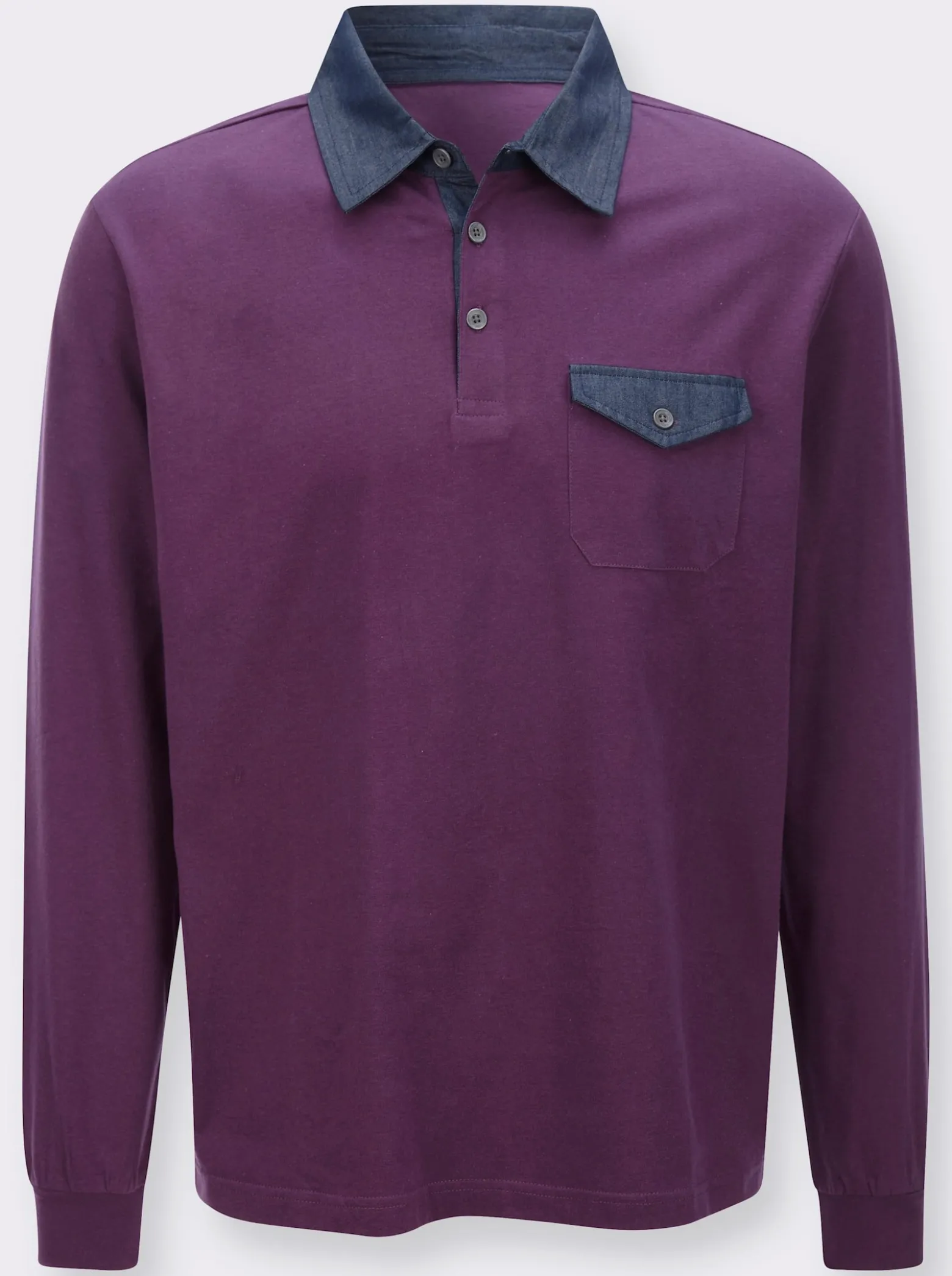 Langarm-Poloshirt mit gewebten Details
