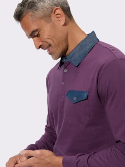 Langarm-Poloshirt mit gewebten Details