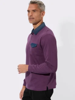 Langarm-Poloshirt mit gewebten Details