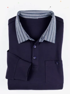 Langarm-Poloshirt mit gewebtem Streifenmuster