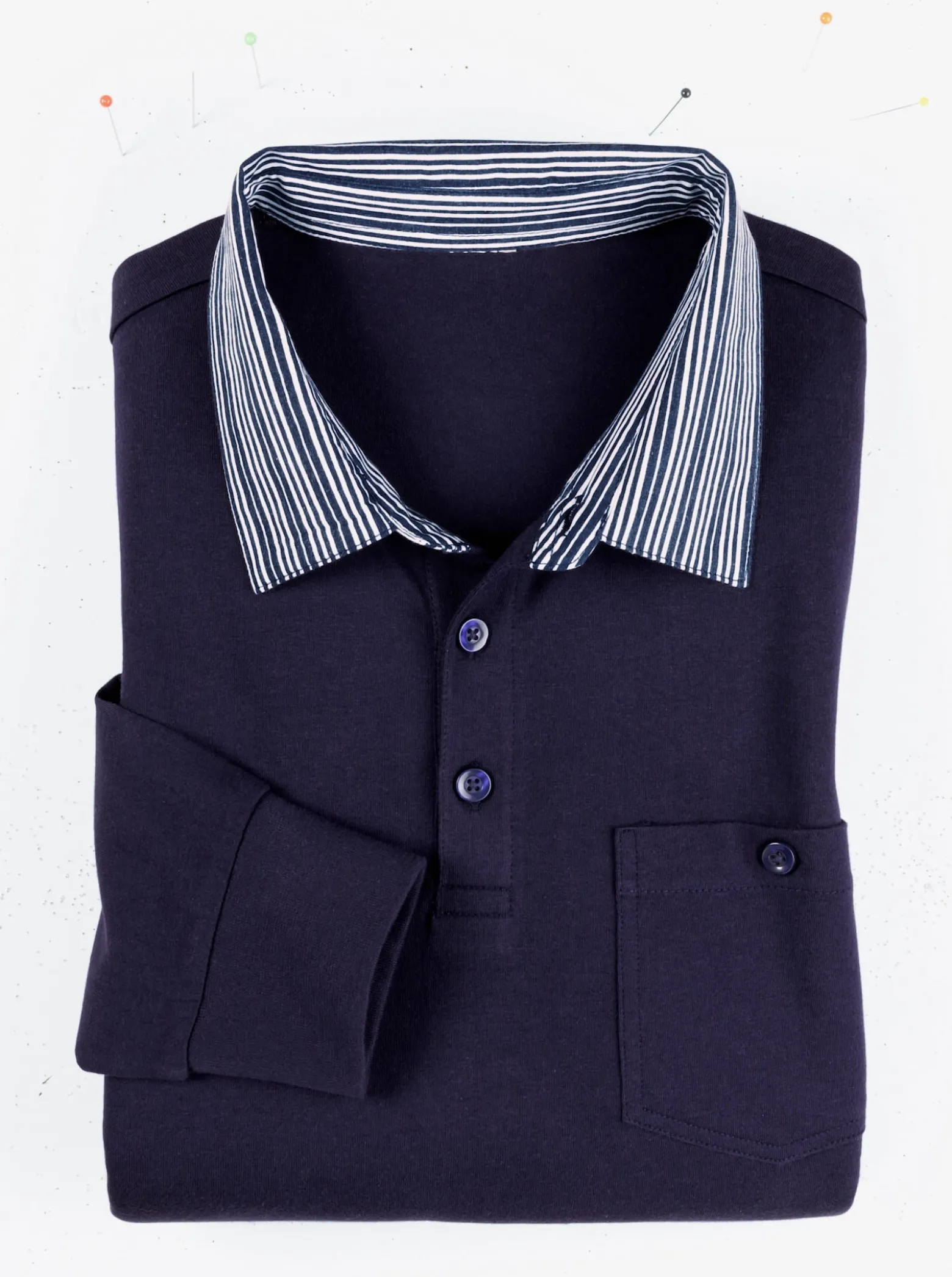 Langarm-Poloshirt mit gewebtem Streifenmuster
