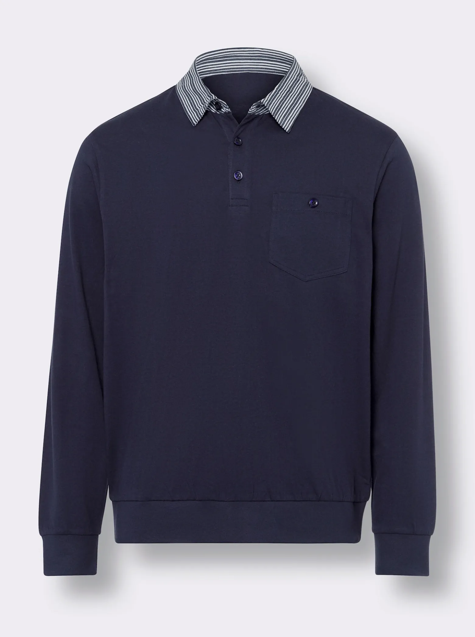 Langarm-Poloshirt mit gewebtem Streifenmuster