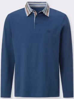 Langarm-Poloshirt mit gewebtem Kragen