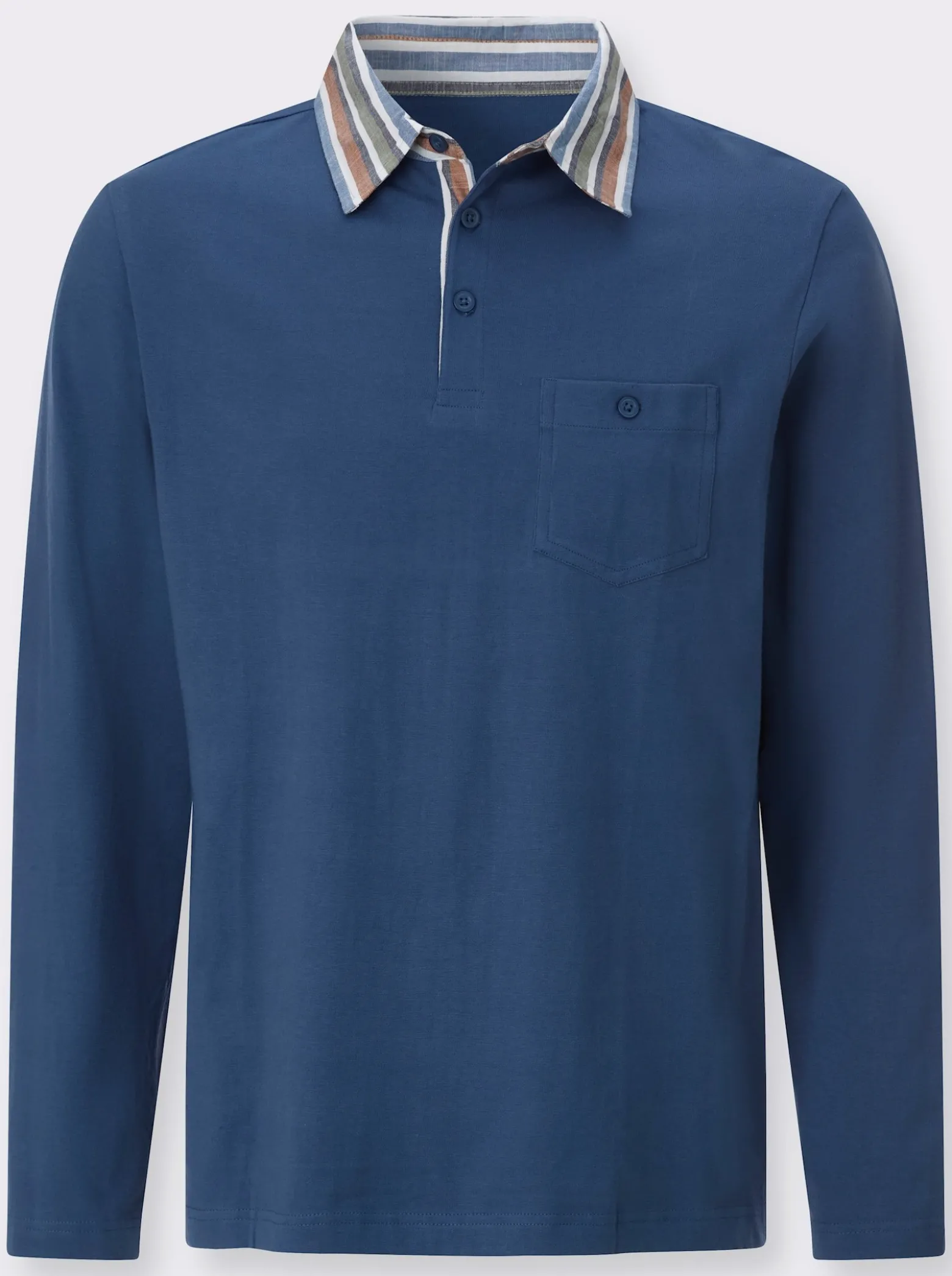 Langarm-Poloshirt mit gewebtem Kragen