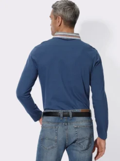 Langarm-Poloshirt mit gewebtem Kragen