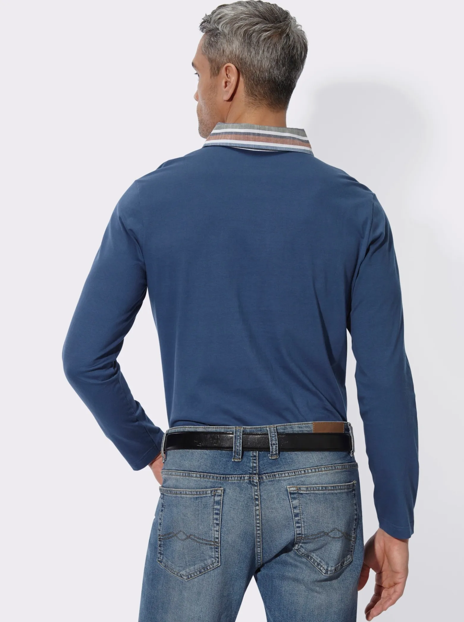 Langarm-Poloshirt mit gewebtem Kragen