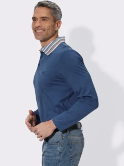 Langarm-Poloshirt mit gewebtem Kragen