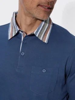 Langarm-Poloshirt mit gewebtem Kragen