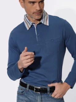 Langarm-Poloshirt mit gewebtem Kragen