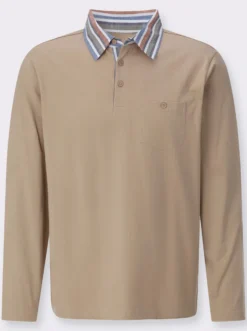 Langarm-Poloshirt mit gewebtem Kragen