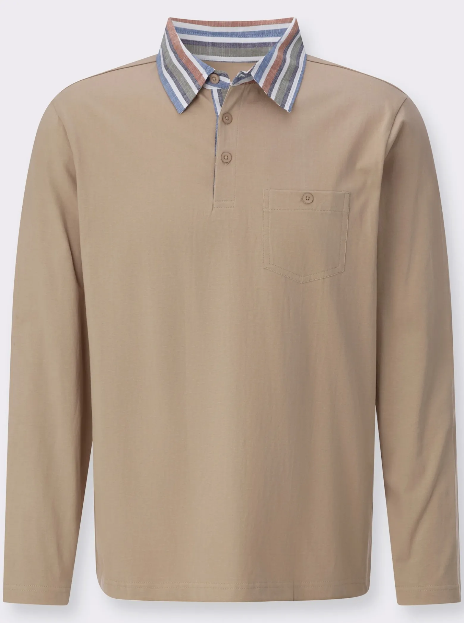 Langarm-Poloshirt mit gewebtem Kragen