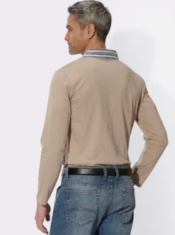 Langarm-Poloshirt mit gewebtem Kragen