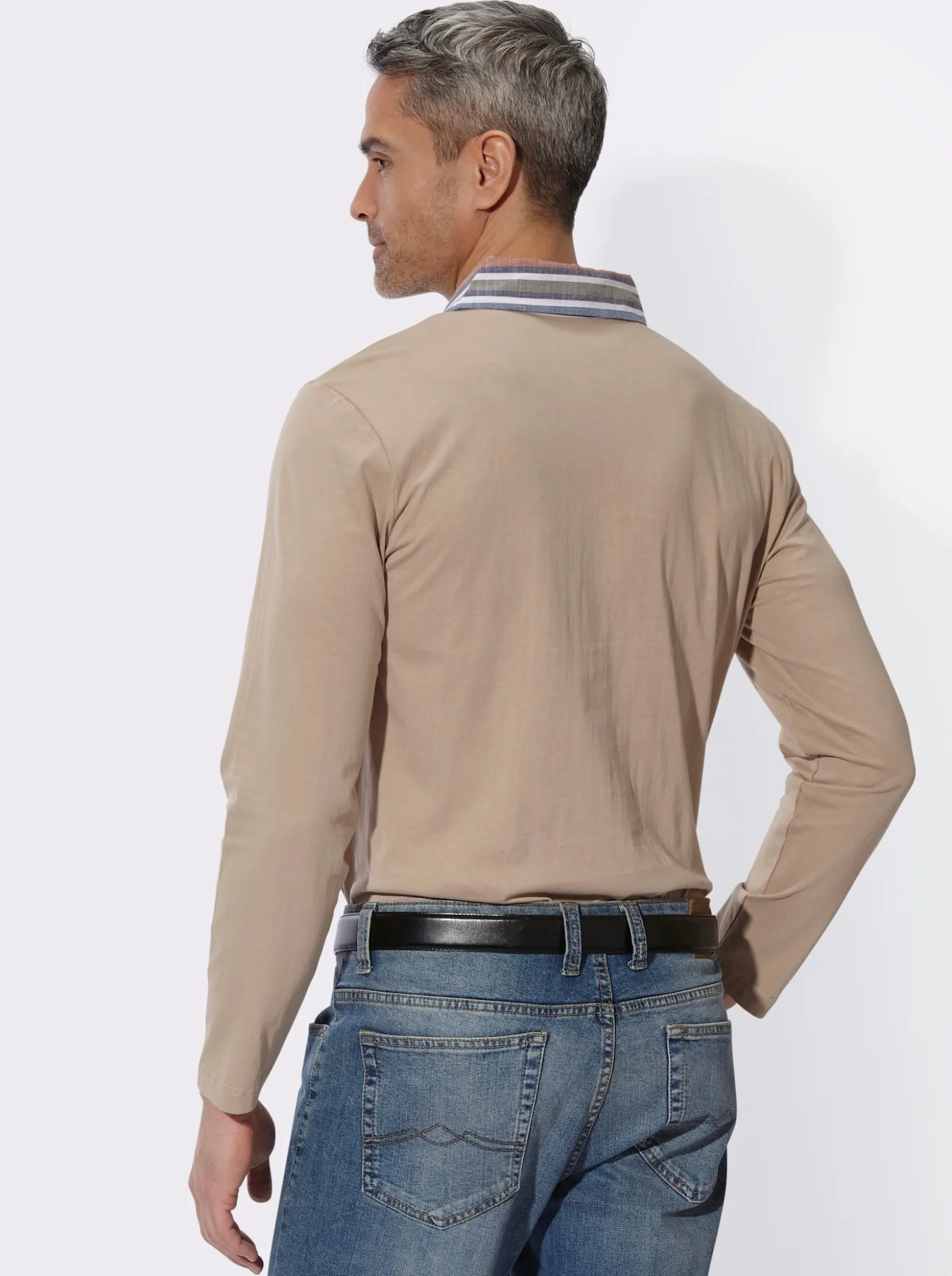 Langarm-Poloshirt mit gewebtem Kragen