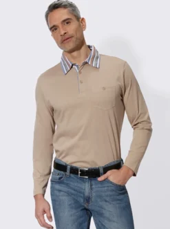 Langarm-Poloshirt mit gewebtem Kragen