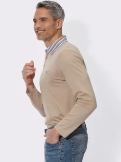 Langarm-Poloshirt mit gewebtem Kragen