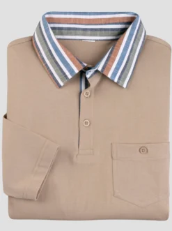 Langarm-Poloshirt mit gewebtem Kragen