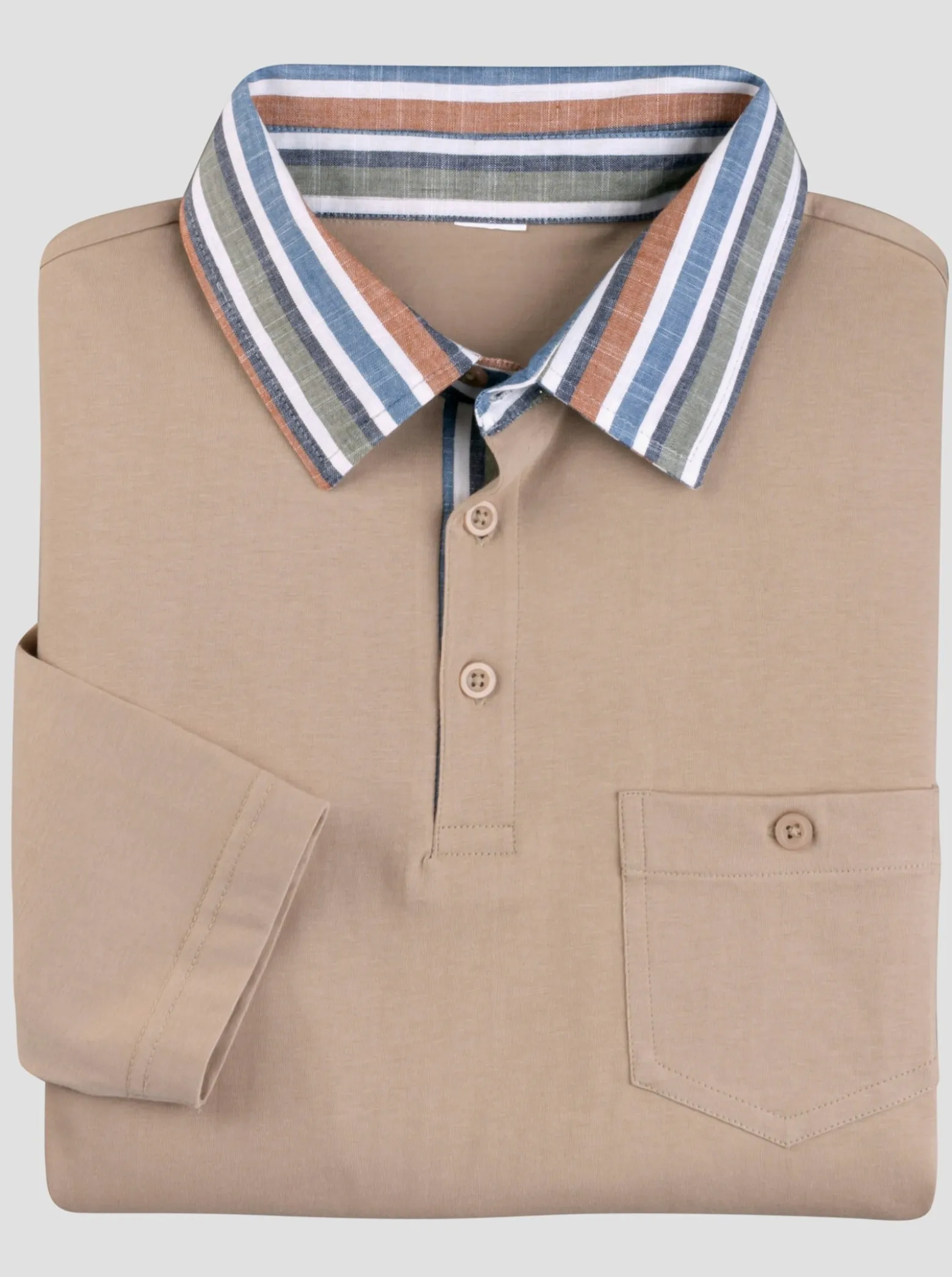 Langarm-Poloshirt mit gewebtem Kragen