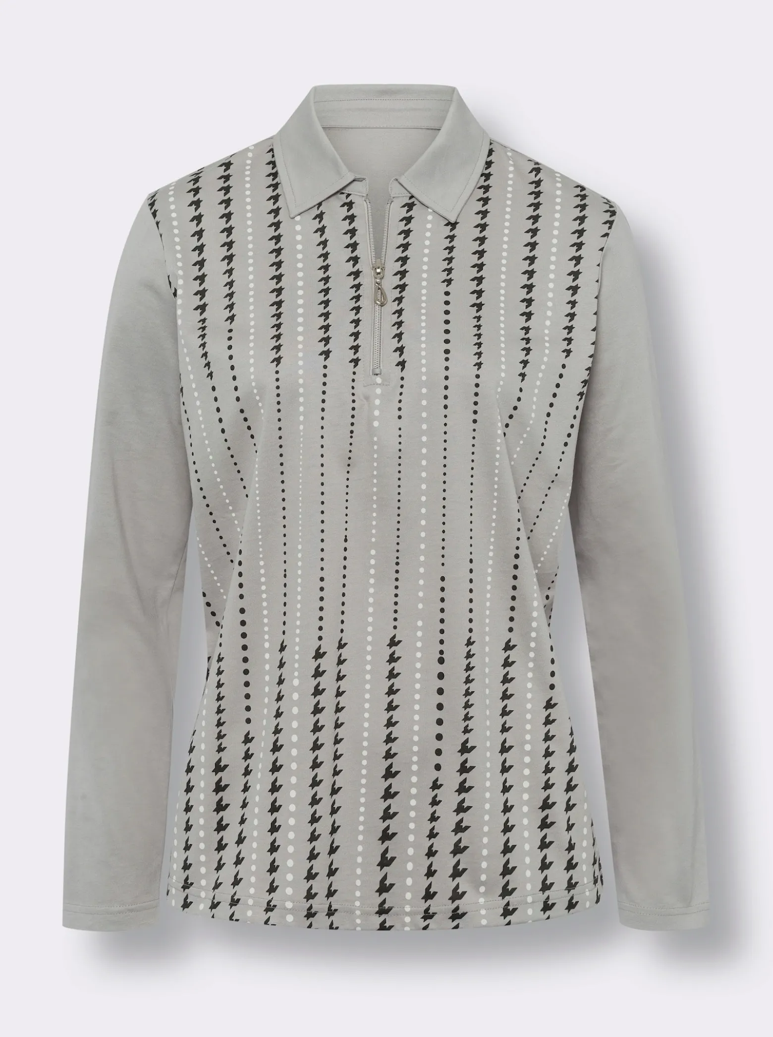 Langarm-Poloshirt mit kurzem Reißverschluss