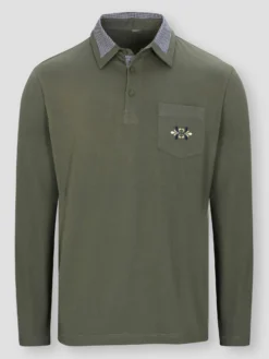 Langarm-Poloshirt mit Webkaro-Details