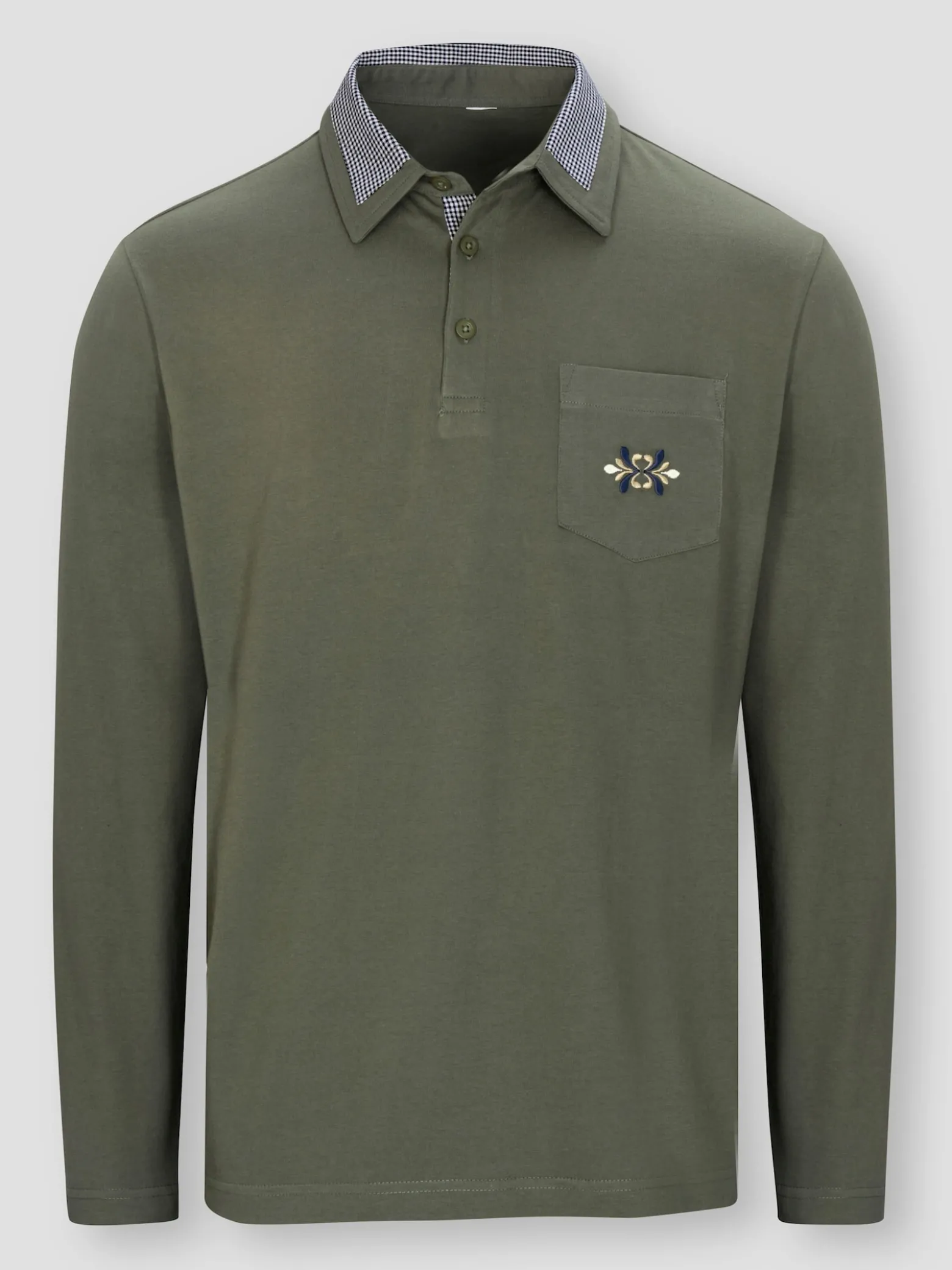 Langarm-Poloshirt mit Webkaro-Details