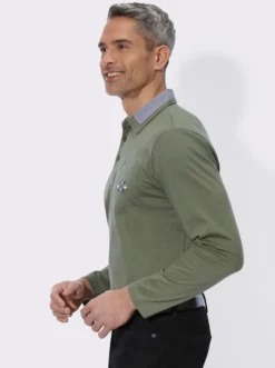 Langarm-Poloshirt mit Webkaro-Details
