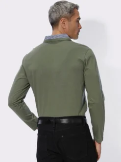 Langarm-Poloshirt mit Webkaro-Details