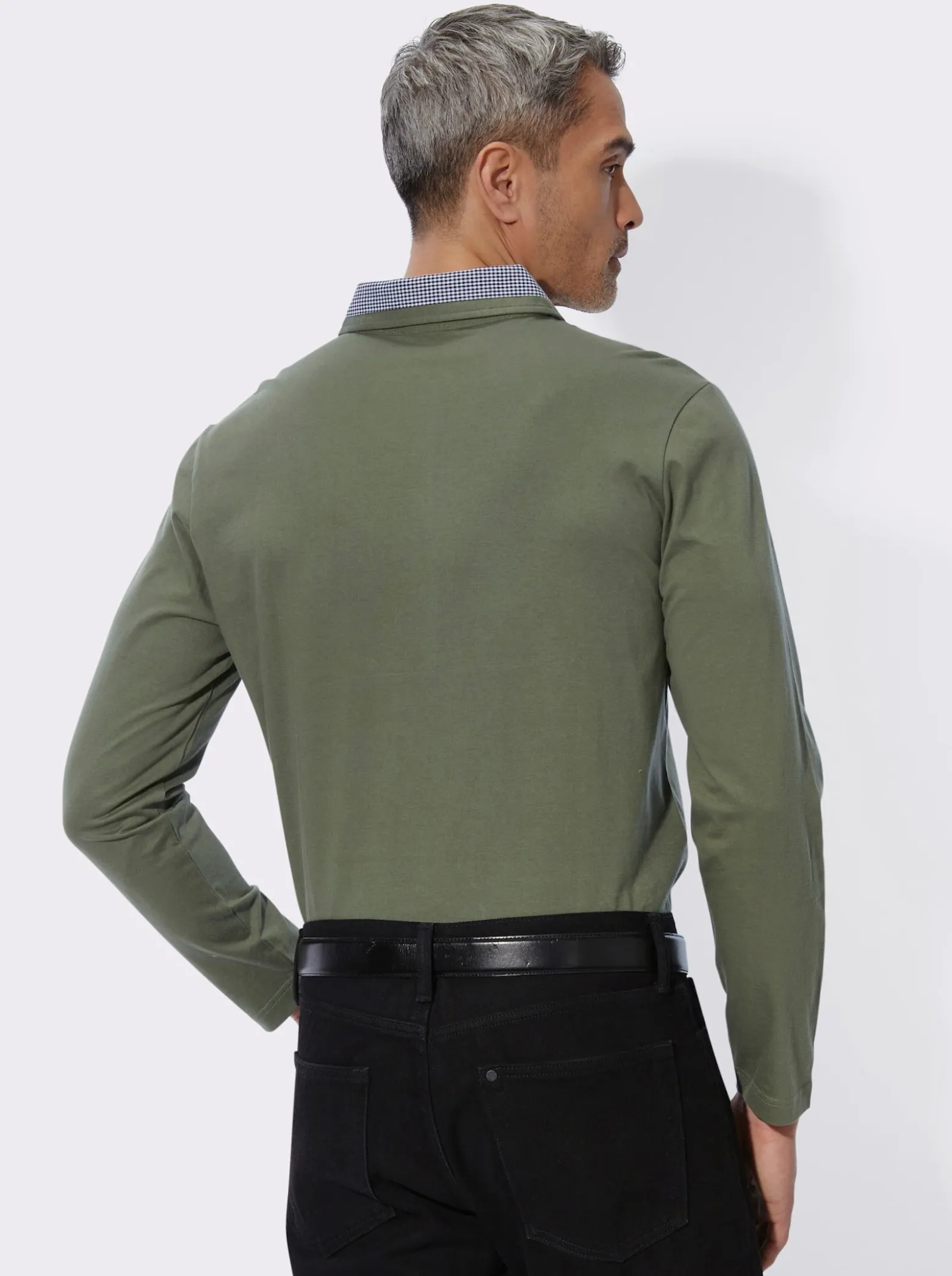 Langarm-Poloshirt mit Webkaro-Details