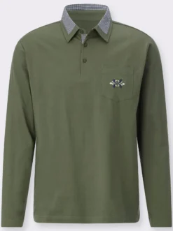 Langarm-Poloshirt mit Webkaro-Details