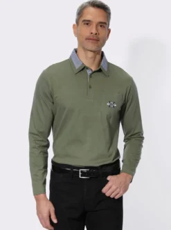Langarm-Poloshirt mit Webkaro-Details