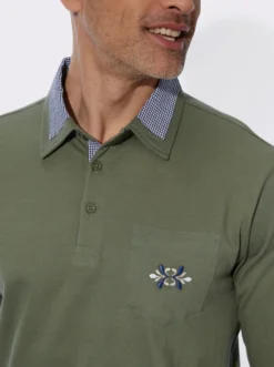 Langarm-Poloshirt mit Webkaro-Details