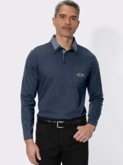 Langarm-Poloshirt mit Webkaro-Details