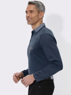 Langarm-Poloshirt mit Webkaro-Details
