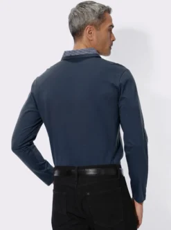 Langarm-Poloshirt mit Webkaro-Details