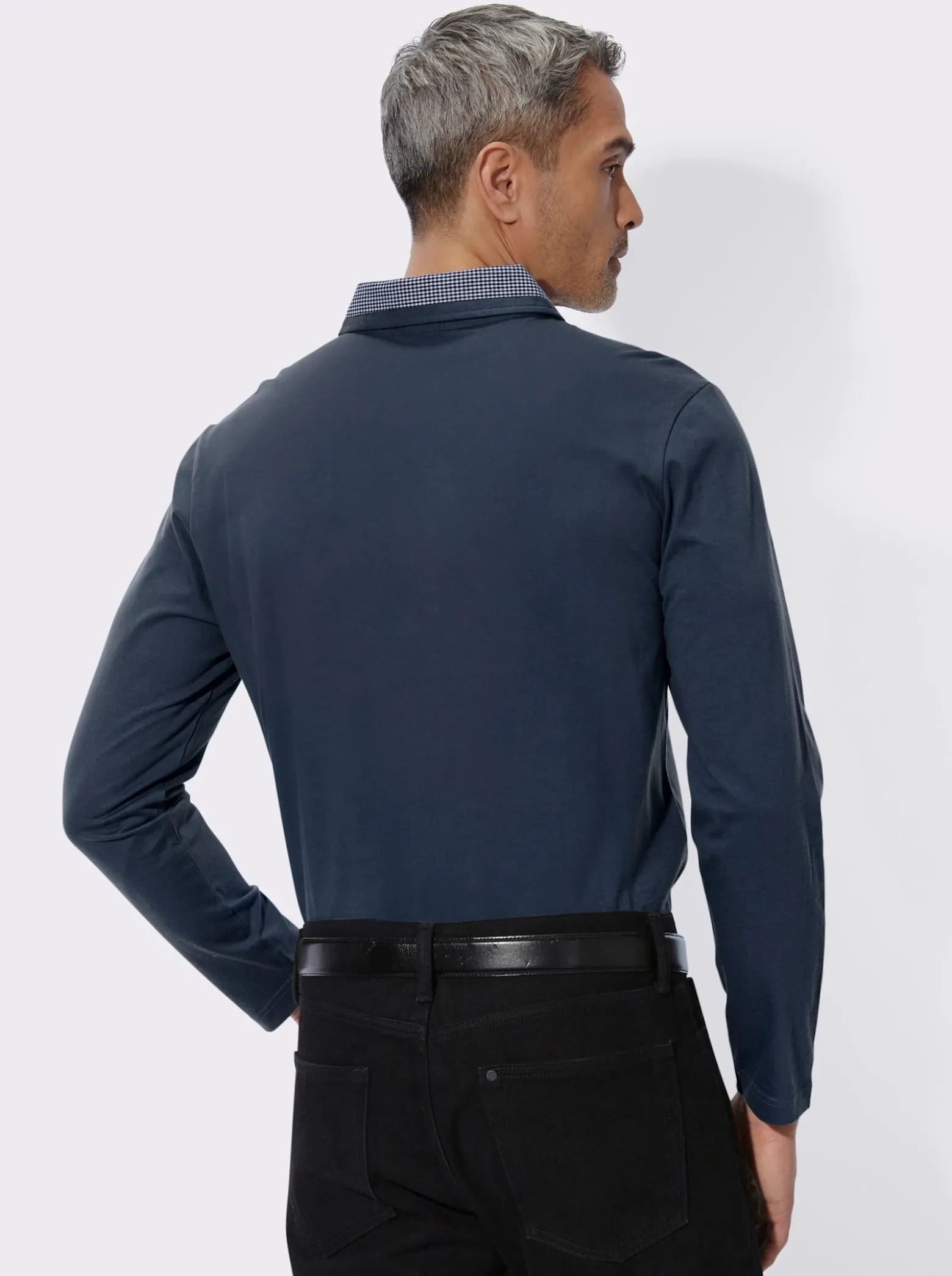 Langarm-Poloshirt mit Webkaro-Details