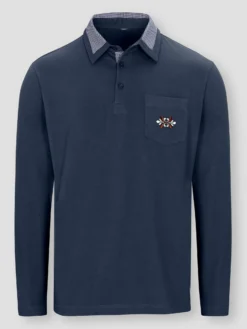 Langarm-Poloshirt mit Webkaro-Details