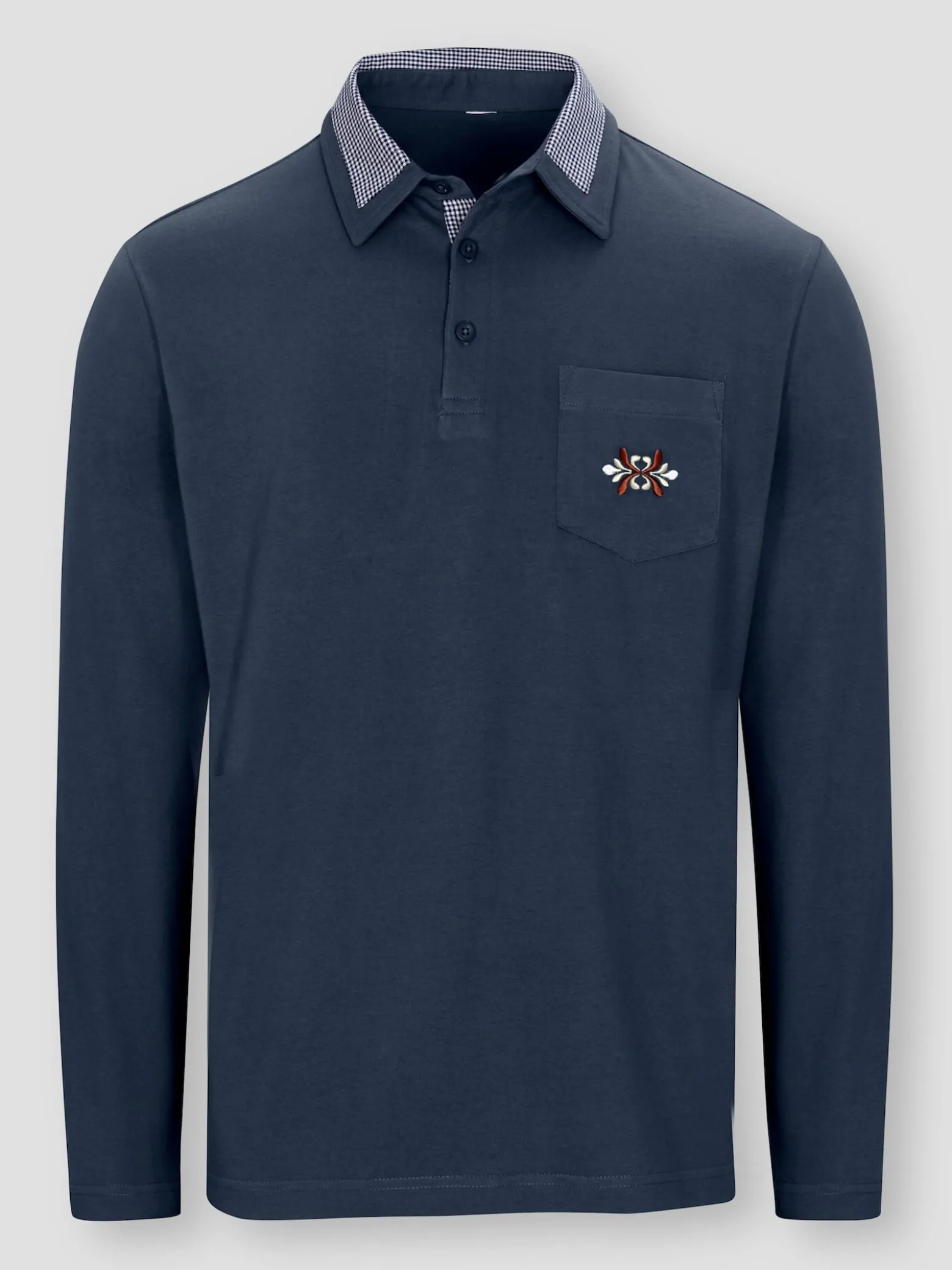 Langarm-Poloshirt mit Webkaro-Details