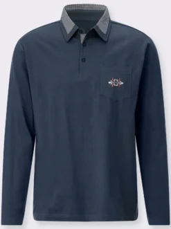 Langarm-Poloshirt mit Webkaro-Details