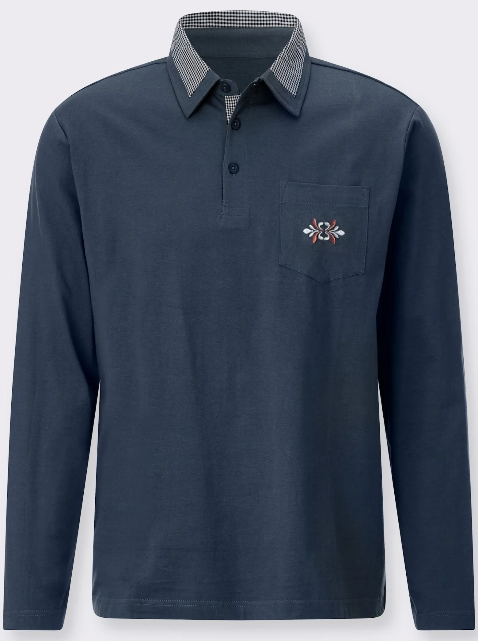 Langarm-Poloshirt mit Webkaro-Details