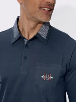 Langarm-Poloshirt mit Webkaro-Details