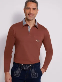 Langarm-Poloshirt mit Webkaro-Details