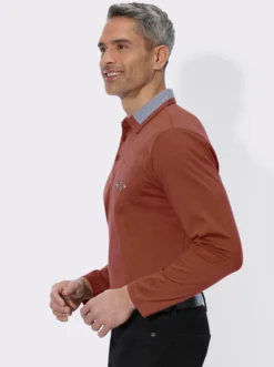 Langarm-Poloshirt mit Webkaro-Details