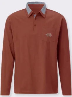Langarm-Poloshirt mit Webkaro-Details