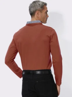 Langarm-Poloshirt mit Webkaro-Details